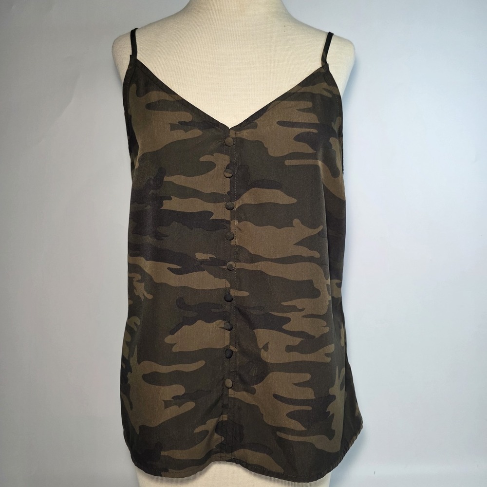 Women's Sanctuary Fabric Covered Button Classic Army Camo Tank Top Size S